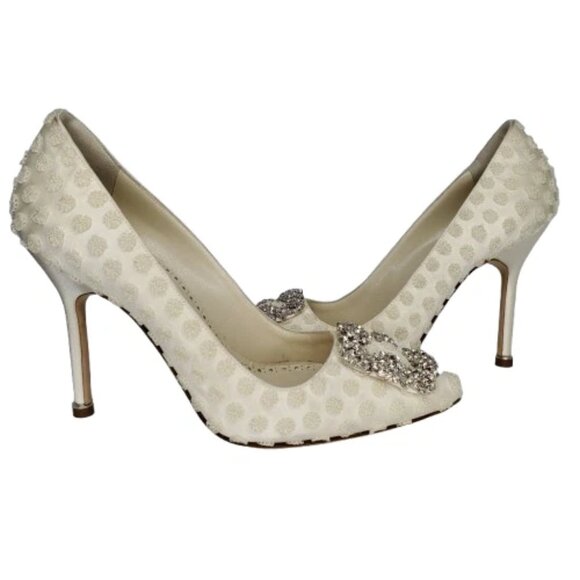 Manolo Blahnik Hangisi 105 Textured Satin Pumps - Picture 6 of 8